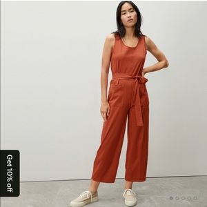 Cream colored Everlane Cotton Luxe Jumpsuit